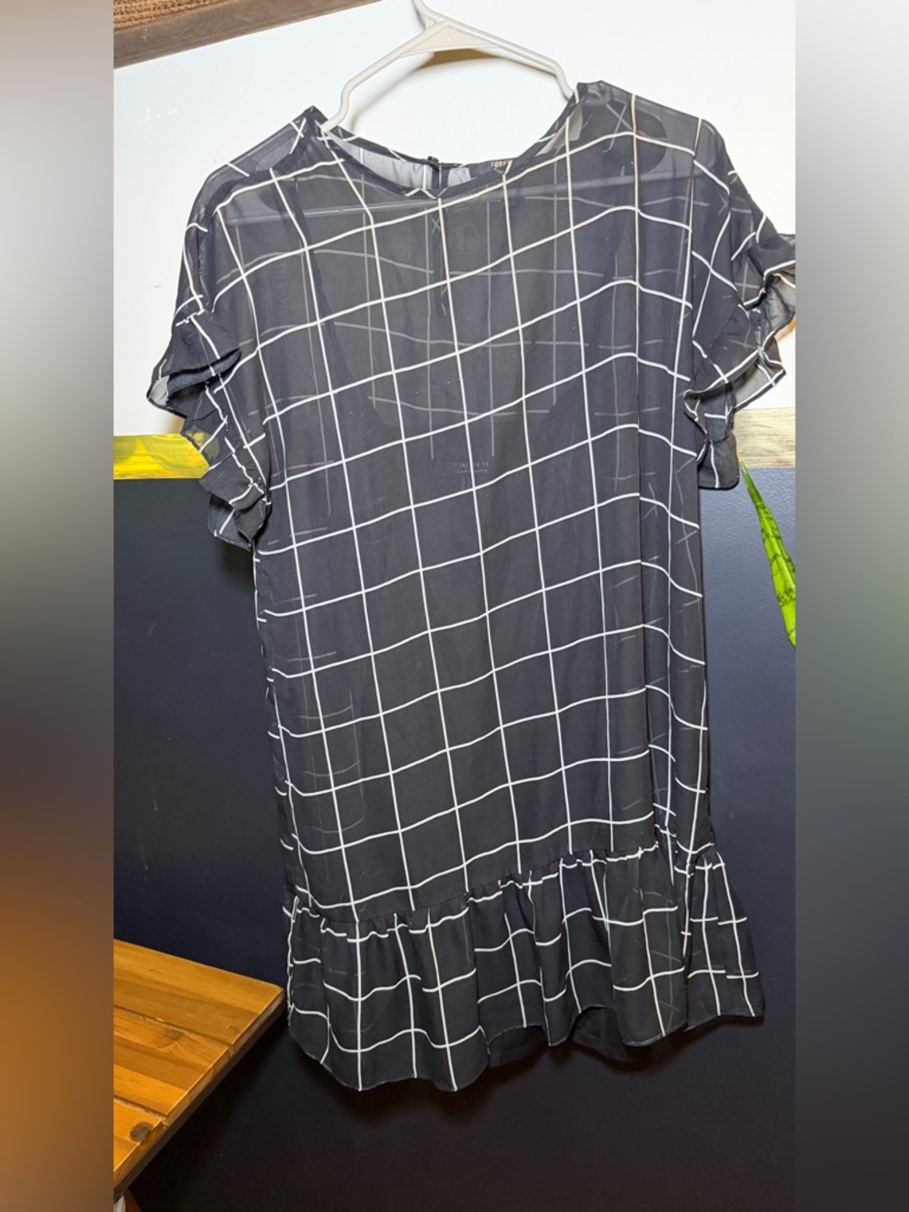Forever 21 Black Windowpane Ruffle-Hem Mini Dress